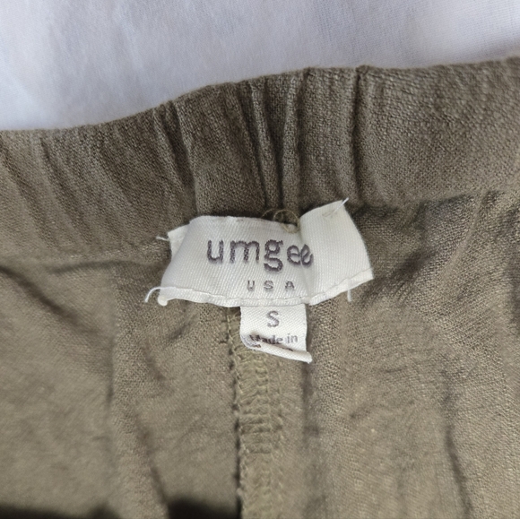 Umgee Linen Blend Ruffle Hem Pants Size Small Pockets Olive Green - Picture 5 of 14
